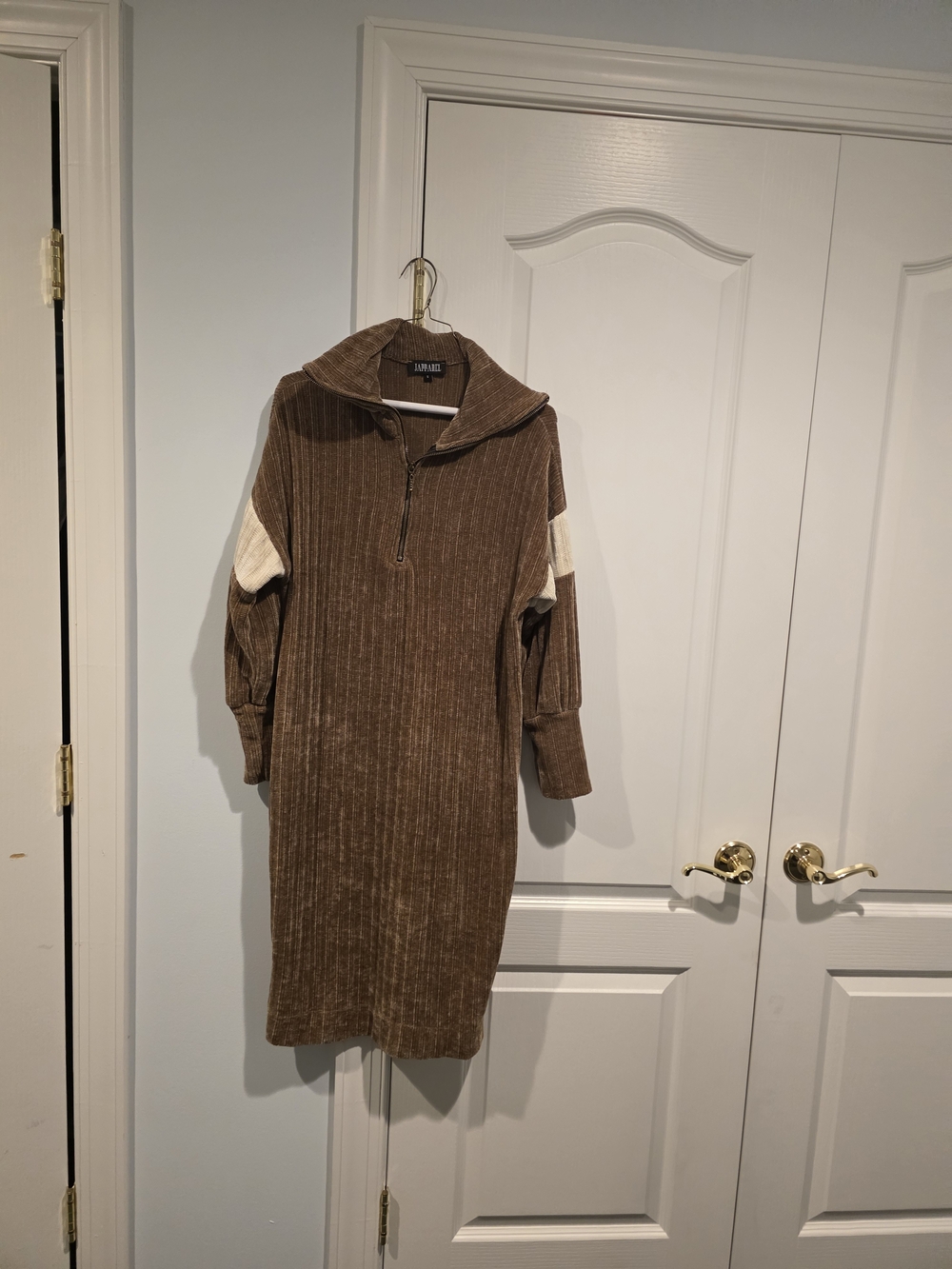 Cozy Ribbed Pullover Dress with Contrast Sleeve Panels By Japparel
